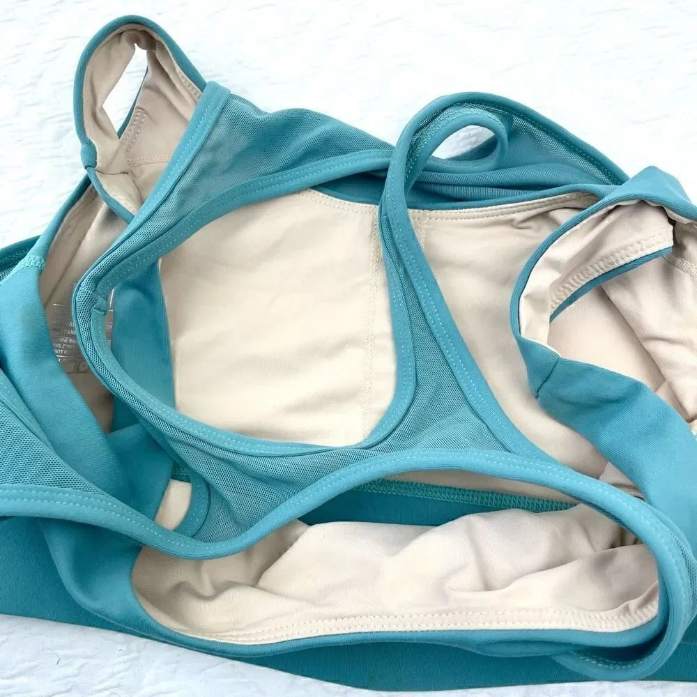 BUY 1 GET 1 FREE FT large teal and tan sports bra mesh overlay high neck